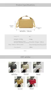 Detailed size specifications for woven PU leather crossbody bag including strap length