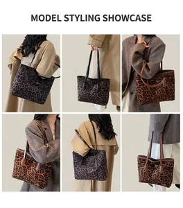 Detailed views of leopard print tote bag styled with casual coats for daily outfit ideas