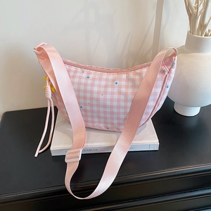 Borsa a Spalla Donna Casual a Quadri a Mezzaluna Con Stampa Stelle Gingham Dumpling Bag Versatile Borsa a Tracolla Fresco Stile Coreano Quotidiana Viaggio