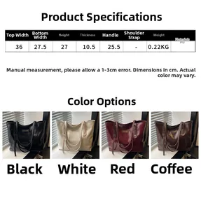 Detailed size specifications and weight chart for the minimalist glossy tote bag series
