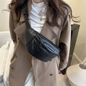 Women Vintage Pu Leather Belt Bag Adjustable Strap Minimalist Urban Chest Crossbody Bag Half Moon Fashion