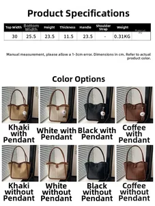 Size chart and color options for this PU leather tote bag with precise measurements