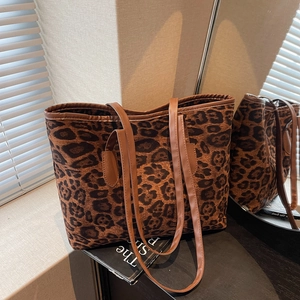 Large Capacity Leopard Print Suede Tote Bag For Women Fashion Casual Shoulder Bag Handbag For Daily Commuting Office