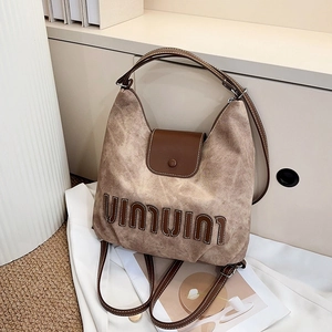 Women Retro Washed Canvas PU Leather Large Capacity Versatile Shoulder Bag Crossbody Backpack Multi Functional Casual