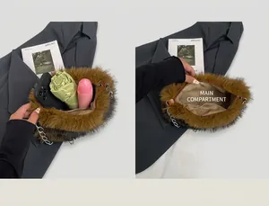 Internal view of faux fur shoulder bag showing main pocket capacity for daily essentials