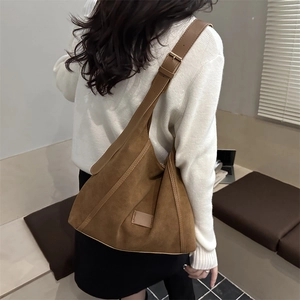 Grand sac cabas en daim marron pour femme, sac à bandoulière rétro pour le quotidien