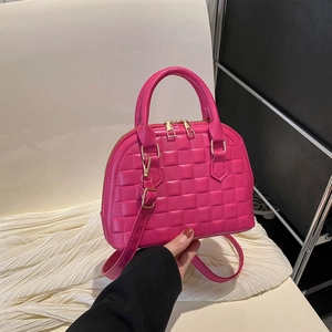 Damen Mode PU Leder Schalentasche Gittermuster Geprägte Handtasche Minimalistische Umhängetasche Abnehmbarer Riemen