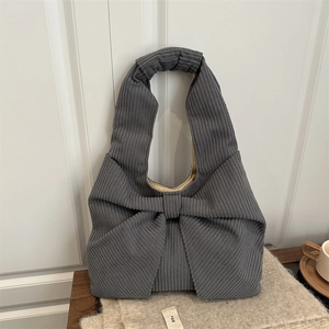 Corduroy Tote Shoulder Bag For Women Large Capacity Retro Korean Style With Big Bow Design Casual Shopping Handbag
