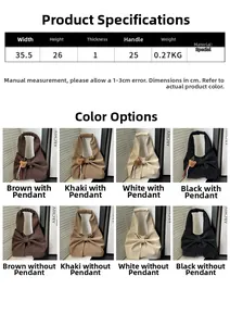 Detailed size guide and four color options for the minimalist bow shoulder handbag