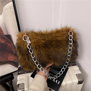 Sac Sous le Bras en Fausse Fourrure pour Femme Sac à Épaule avec Chaîne en Peluche Luxueux Sac Fourre-tout Poilu Automne Hiver