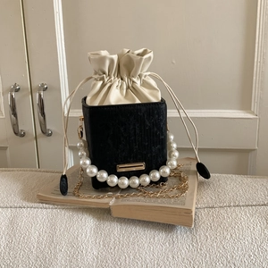 Borsa A Tracolla Mini Quadrata Da Donna Borsa A Mano Manico In Perla Artificial Pelle PU Velluto A Coste Secchiello Elegante Retrò