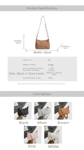 Detailed size and color guide for minimalist PU leather shoulder bag in five colors
