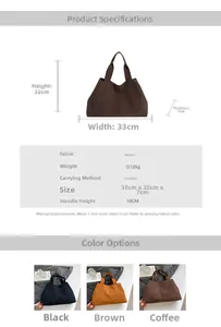 Detailed view of lightweight fabric tote bag dimensions 33x22x7cm and earth tone colors