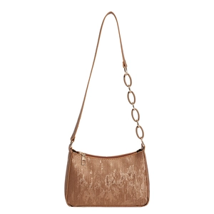 Chic bronze shoulder bag with vertical texture and stylish chain link strap detail