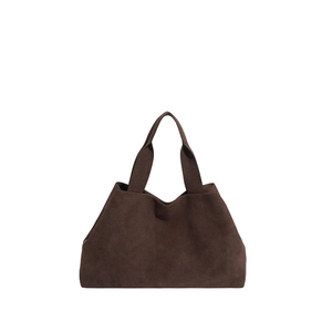 Minimalist large brown suede tote bag in trapezoidal shape for women's daily commute