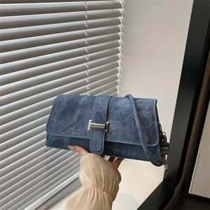Vintage Frosted Texture Shoulder Bag For Women Retro Baguette Bag With Knotted Strap Silver Metal Buckle Daily Casual Handbag
