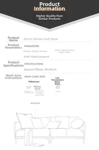 Dutch velvet pillow 45x45cm product specifications and fabric care guide overview