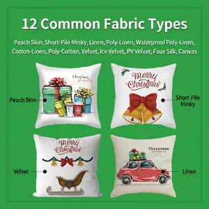 Set of 4 Christmas pillow covers with gift boxes and sled designs in various fabrics