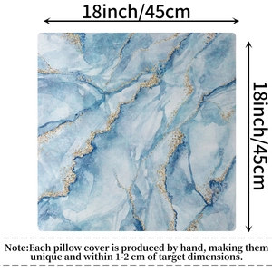 Geometric blue marble and gold foil 18-inch square pillow cover with fluid art print