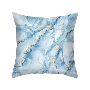 Blue and gold marble print square pillowcase with artistic metallic geometric fluid textures