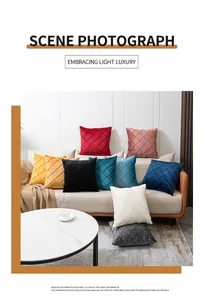 Close-up of diamond quilted velvet cushion covers in multiple colors on a sofa