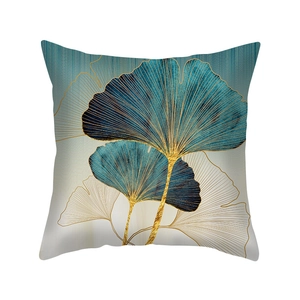 Short plush ginkgo leaf pillow cover in blue and gold for sofa or car decoration