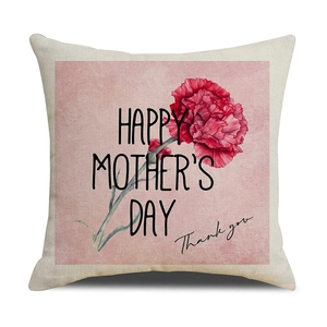 Housse de coussin en lin Fête des Mères avec motif d'oeillets roses et texte vœux