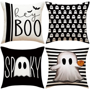 Halloween Cushion Covers Linen Texture Ghost Pumpkin Print Spooky Home Decor Pillow Cases For Sofa Living Room