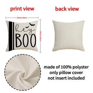 Linen texture Halloween pillow cover with hey BOO and bat prints 18x18 inch