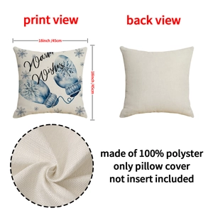 Christmas throw pillow cover with snowflake gloves print and Warm Wishes text 18x18 inch