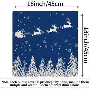 Housse de coussin de Noël bleue avec rennes et flocons de neige, carrée de 45x45 cm