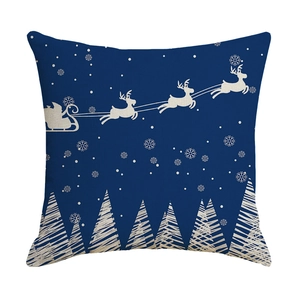 Housse de coussin de Noël en lin avec motif Père Noël sur traîneau et rennes