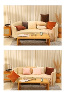 Detail view of colorful soft velvet cushion covers in various modern solid color options