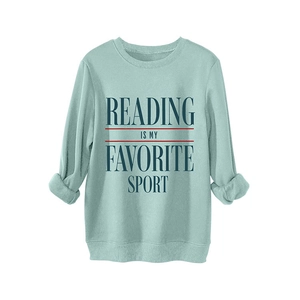 Casual mint green sweatshirt featuring Reading Is My Favorite Sport text design