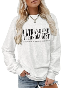 Detailansicht des Ultrasound Technologist Aufdrucks auf einem graumelierten Sweatshirt