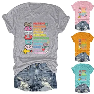 Maglietta da Donna in Misto Cotone Casual Girocollo Manica Corta Stampa Teacher Dedicated Motivated Top Estivo per Scuola Quotidiano