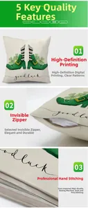 Detail of St. Patrick's Day linen pillowcase showing invisible zipper and clover print