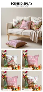 Set of four Easter linen pillow covers with bunny and egg prints for home decoration
