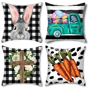 Ostern Dekoration Leinen Kissenbezug Buffalo Plaid Hase LKW Karotten Verdeckter Reißverschluss Deko Kissenhülle Für Sofa Haus
