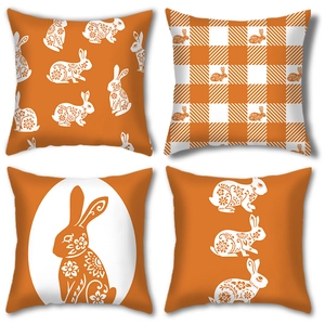 Linen Easter Cushion Cover Rabbit Floral Plaid Decorative Pillowcase For Sofa Living Room Holiday Home Decor Accessories