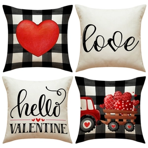 Valentine's Day Linen Pillow Cover Nordic Buffalo Check Heart Red Truck Love Letter Square Decorative Cushion Case For Sofa Home Decor