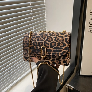 Sac à Bandoulière en Cuir PU Imprimé Léopard pour Femmes Sac à Bandoulière Carré Vintage Sac à Main Mode Minimaliste