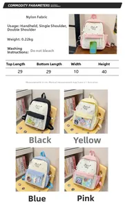 Detailed size chart for the lightweight nylon backpack showing dimensions 29x10x40cm