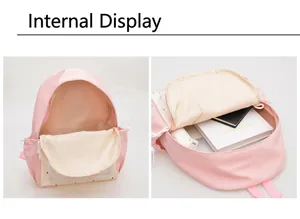 Internal view of a pink canvas school bag showing spacious main compartment and lining
