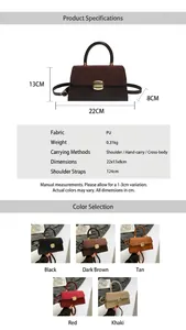 Detailed size specifications and material chart for the stylish PU leather crossbody bag