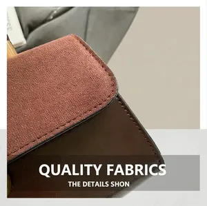 Macro detail of terracotta suede and dark brown leather textures with fine stitching