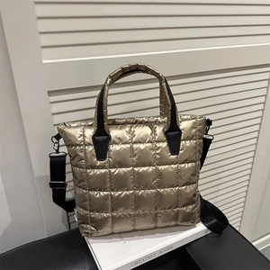 Sac Fourre-Tout Matelassé Puffer Pour Femmes Nylon Brillant Métallique Grande Capacité Sac À Épaule Bandoulière Avec Sangle Réglable Sac À Main À La Mode