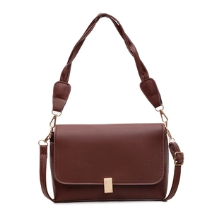 Vintage brown leather square shoulder bag with woven strap and gold buckle