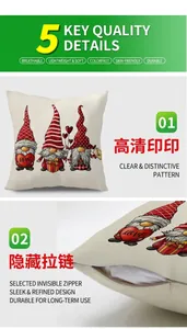 Detail showing high-definition gnome print and invisible zipper on linen pillowcase