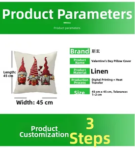 Linen Valentine's Day pillowcase with gnome print and digital printing process details